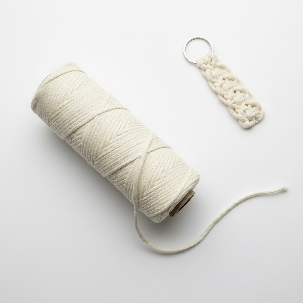 Cordón trenzado de 3 mm con llavero de macramé sin flecos
